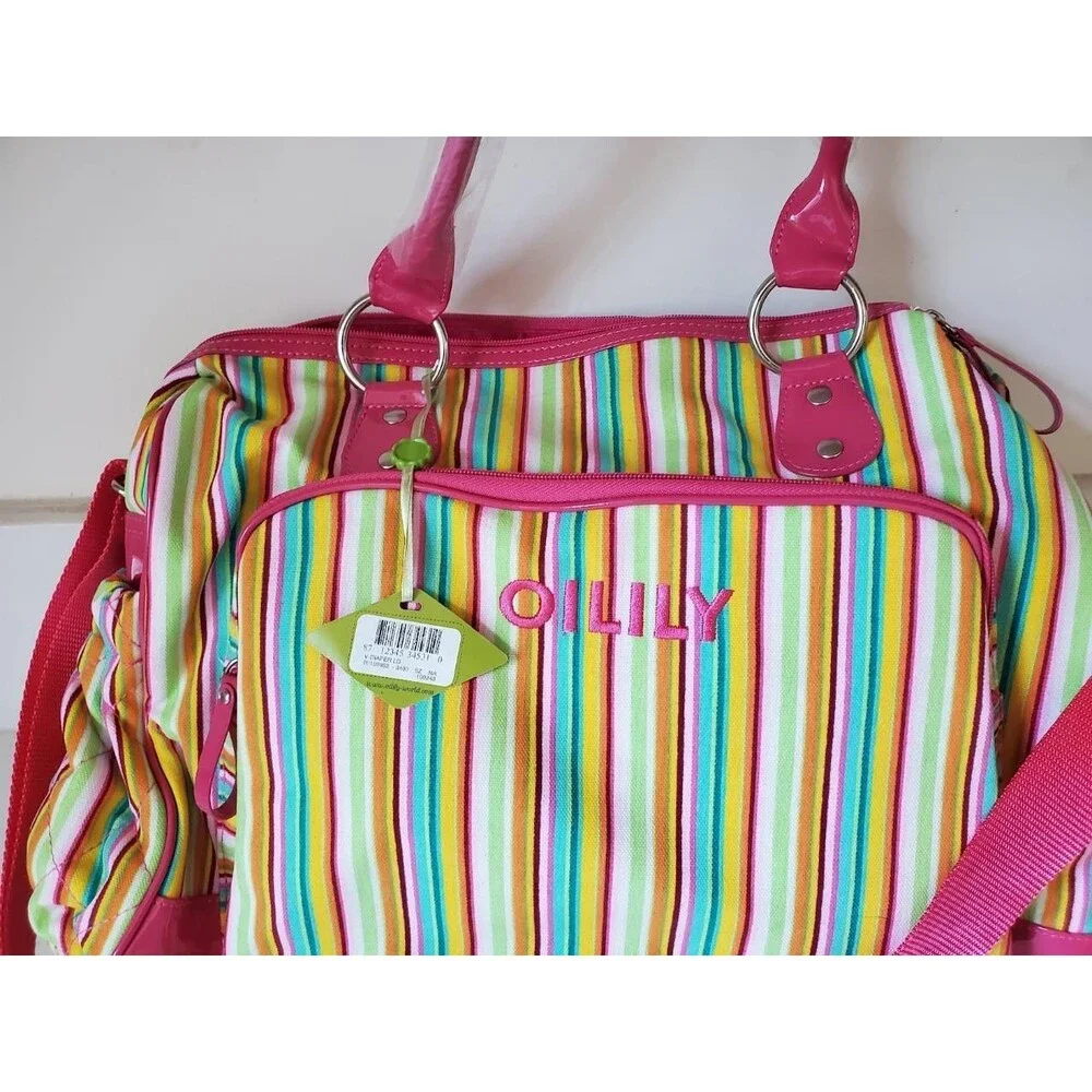 Oilily Diaper Baby Bag Multi Color Striped with Changing Pad New